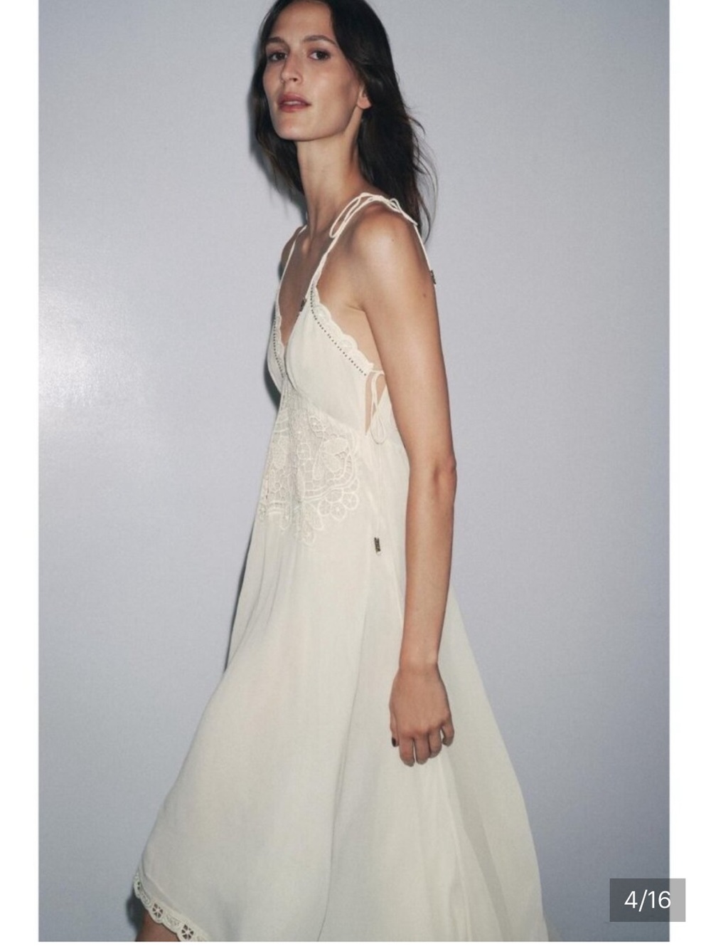 Zara Off-White Lace-Detail Slip Dress - Picture 4 of 6